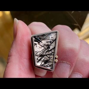 Ananda Khalsa Quartz Ring w 22k gold and diamonds